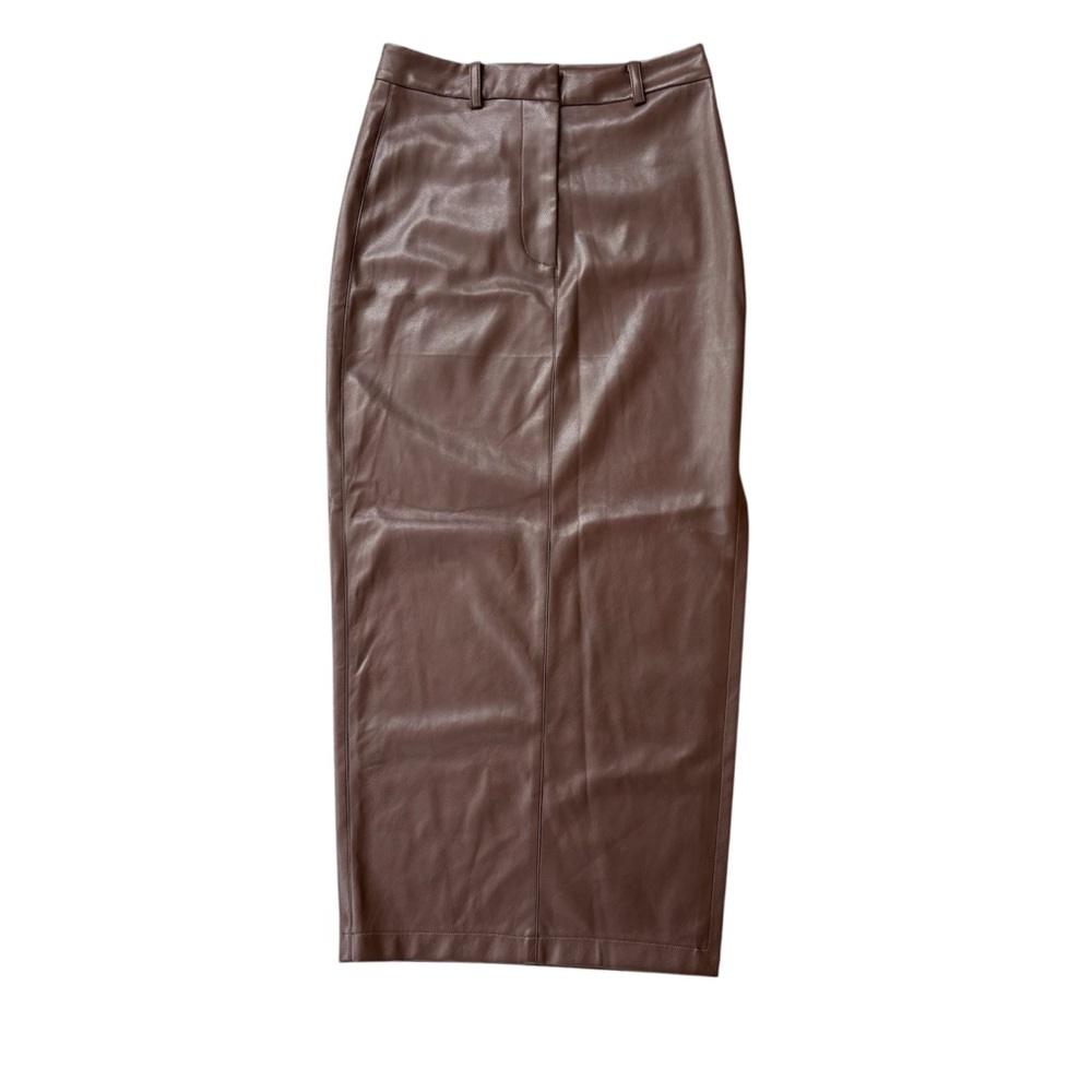 NWT OW Collection Amara Brown Faux Leather Modi Slit Skirt Size Small - Picture 3 of 9
